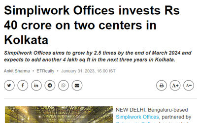 Simpliwork Offices invests Rs 40 crore on two centers in Kolkata