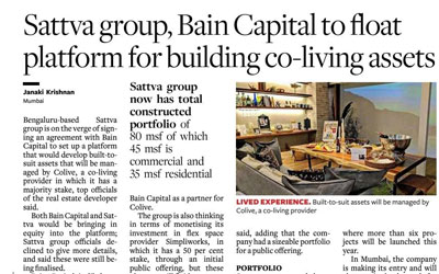 Sattva group, Bain Capital to float platform for building co-living assets